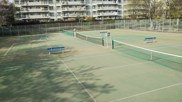 桜満開の中でテニスを。～千葉県のＵＲ公団内にご採用いただきました～サムネイル
